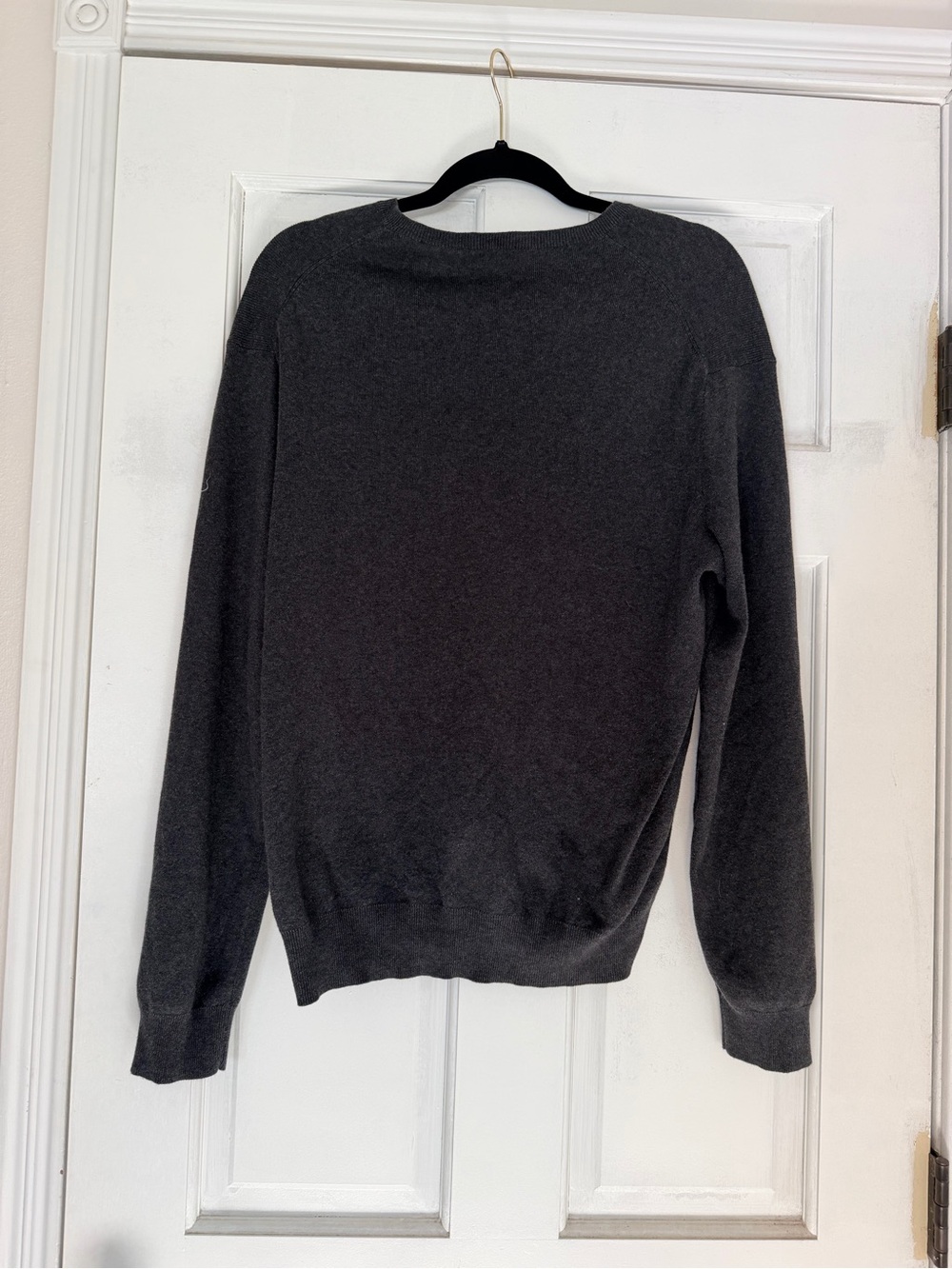 Ralph Lauren Charcoal V-Neck Pima Cotton Sweater with Green Pony - Picture 2 of 4